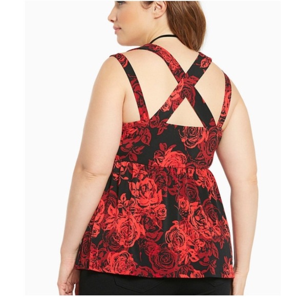 Torrid Rose Print Crisscross Babydoll Tank Top Womens Plus Size 3XL - Picture 2 of 8